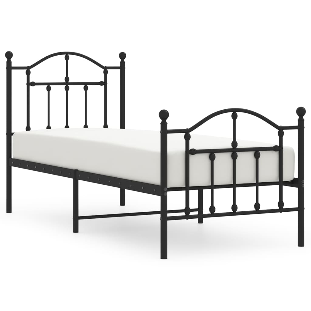 Metal Bed Frame without Mattress with Footboard Black 75x190cm