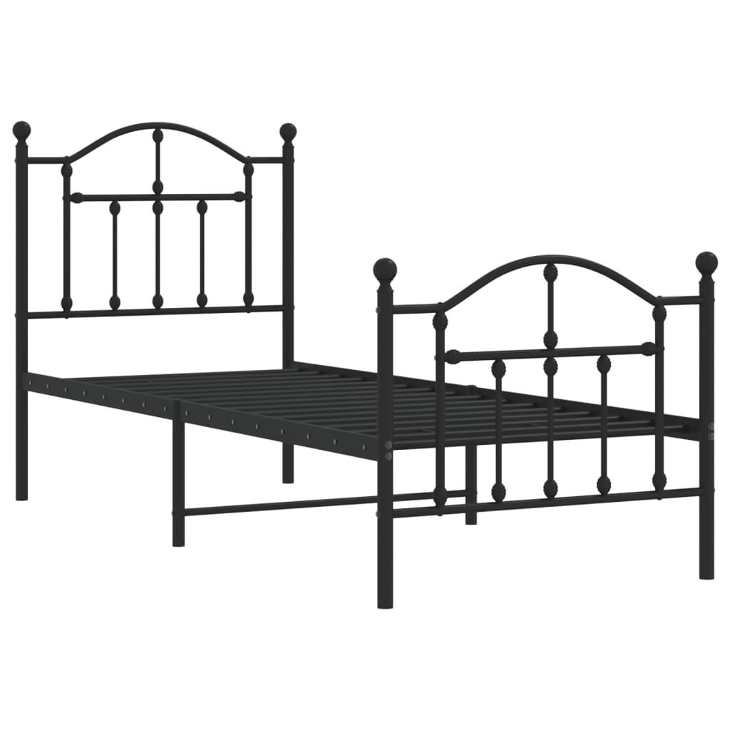 Metal Bed Frame without Mattress with Footboard Black 75x190cm