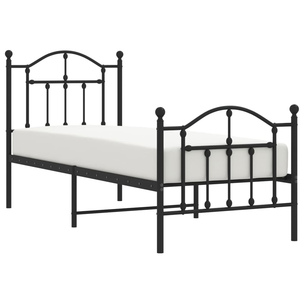 Metal Bed Frame without Mattress with Footboard Black 75x190cm