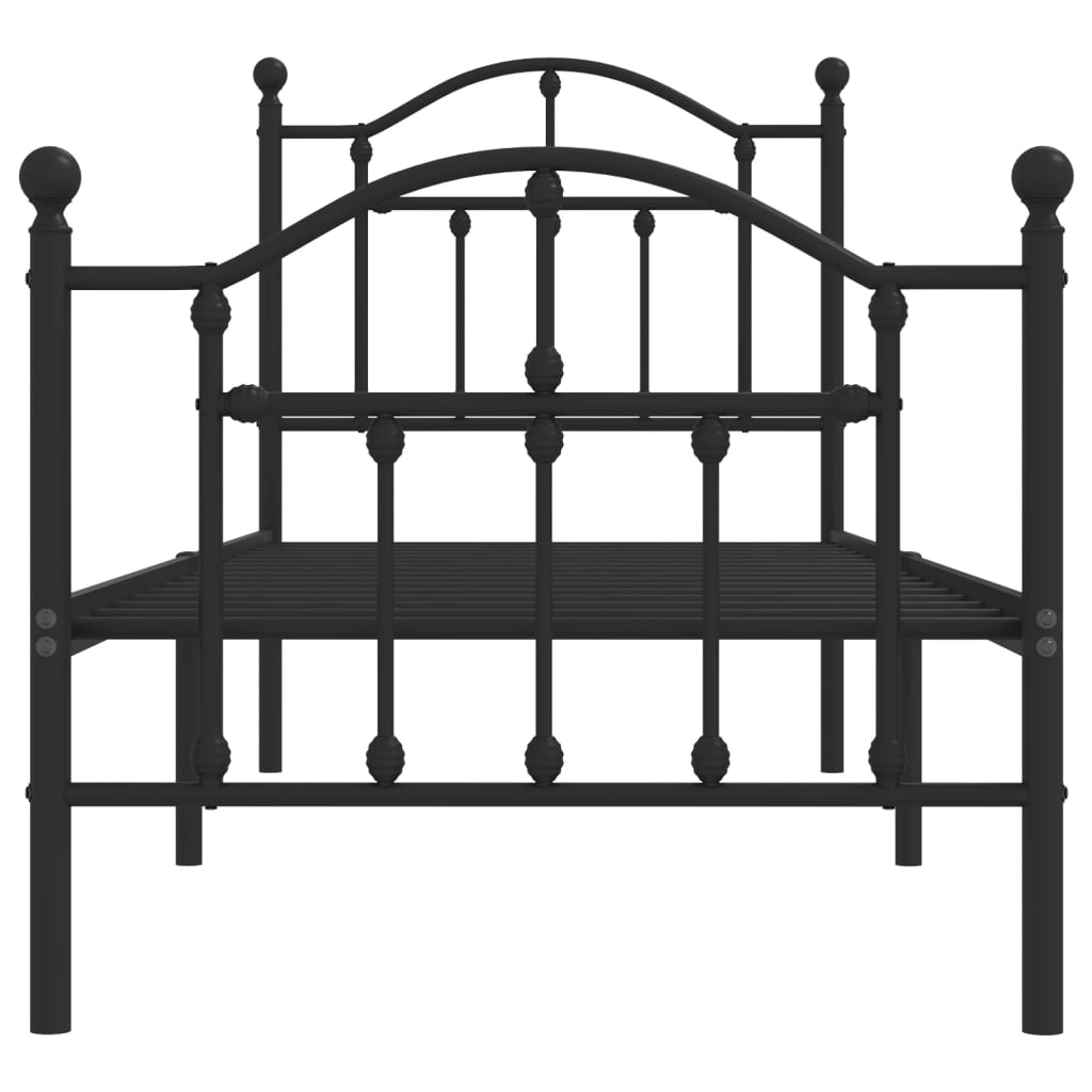 Metal Bed Frame without Mattress with Footboard Black 75x190cm
