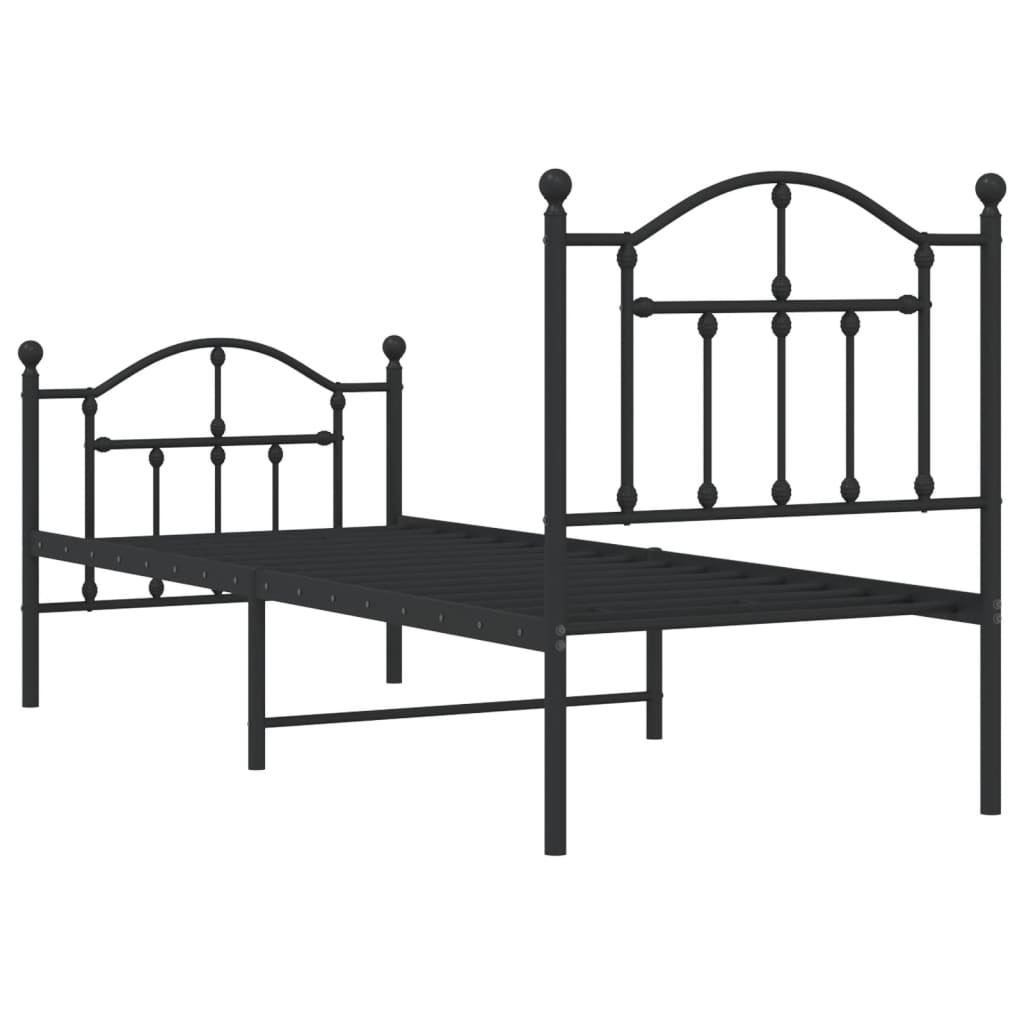 Metal Bed Frame without Mattress with Footboard Black 75x190cm