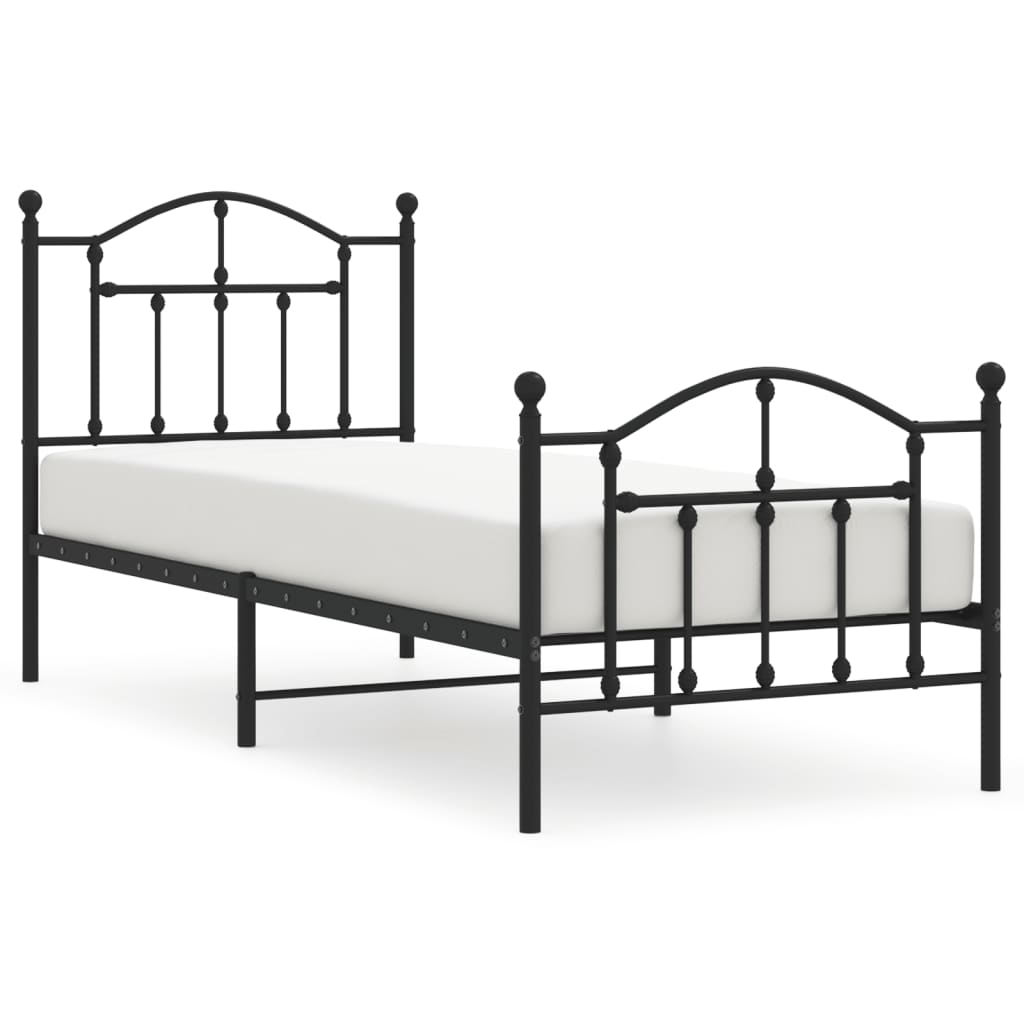 Metal Bed Frame without Mattress with Footboard Black 80x200cm