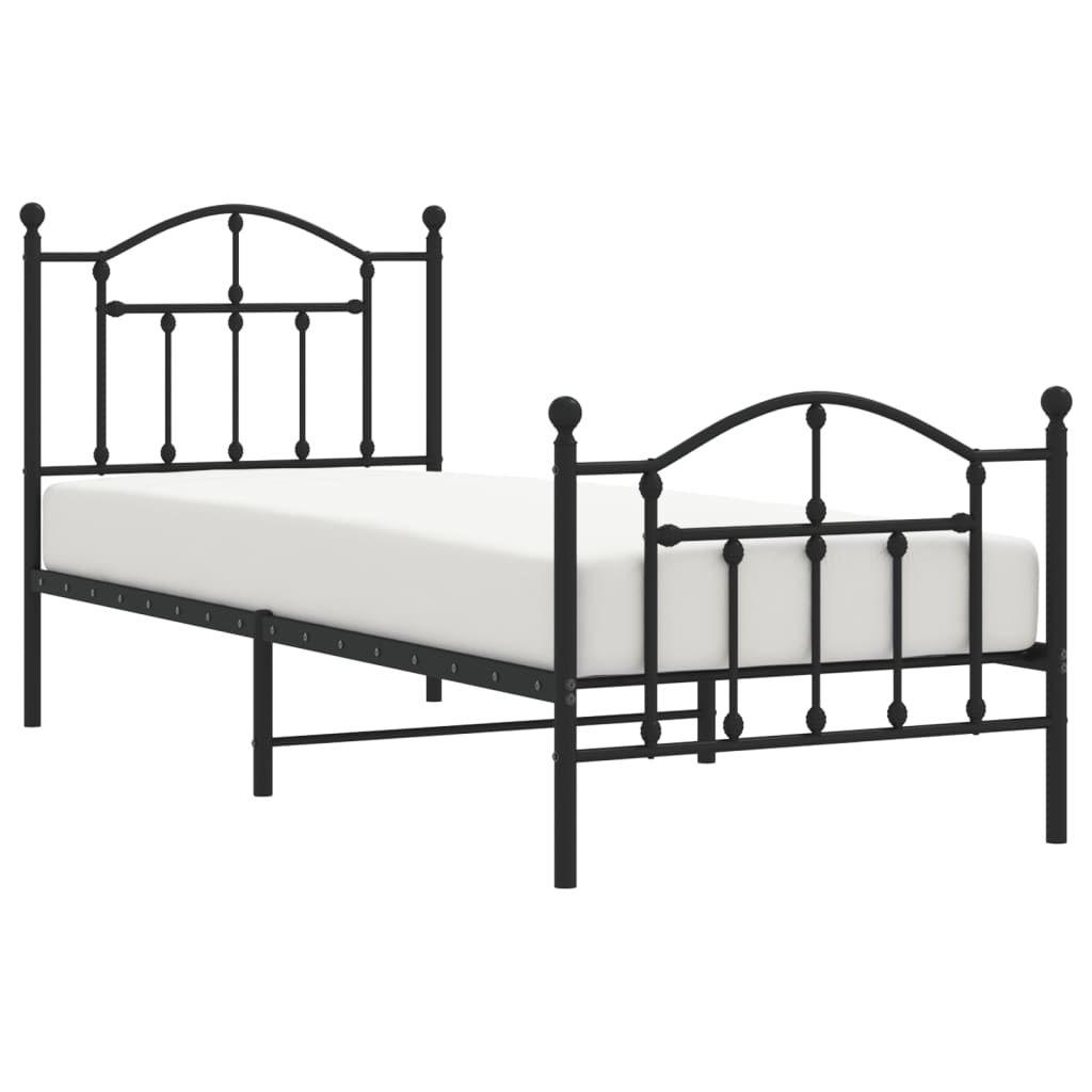 Metal Bed Frame without Mattress with Footboard Black 80x200cm