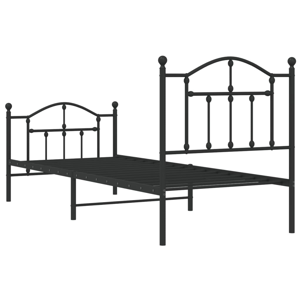 Metal Bed Frame without Mattress with Footboard Black 80x200cm