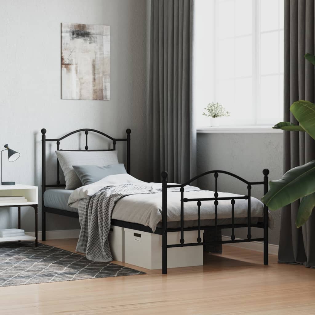 Metal Bed Frame without Mattress with Footboard Black 80x200cm