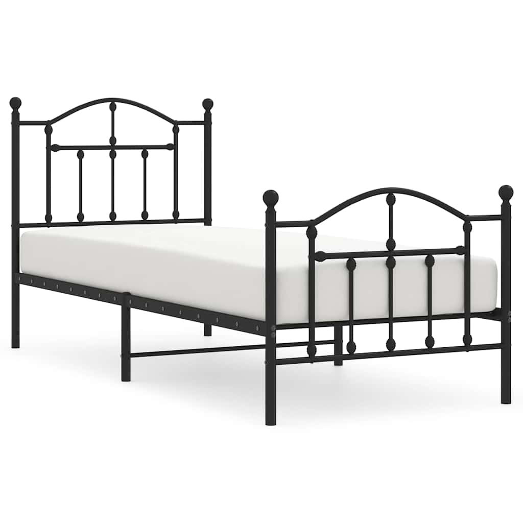 Metal Bed Frame without Mattress with Footboard Black 90x190cm