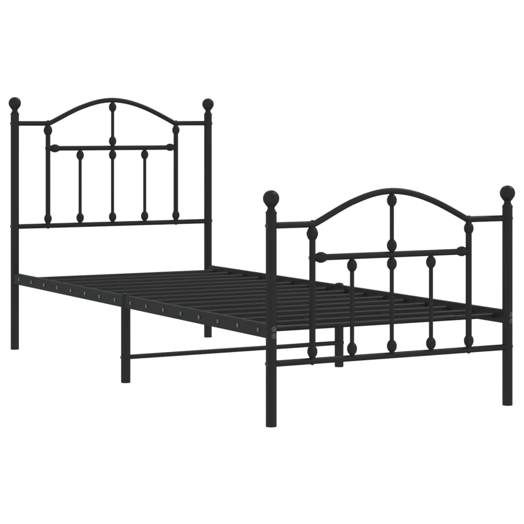 Metal Bed Frame without Mattress with Footboard Black 90x190cm