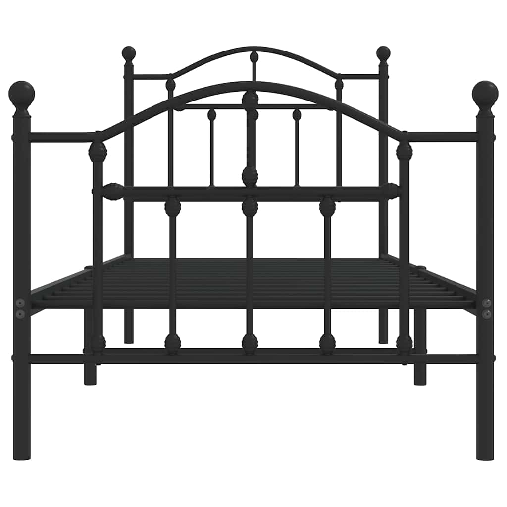 Metal Bed Frame without Mattress with Footboard Black 90x190cm