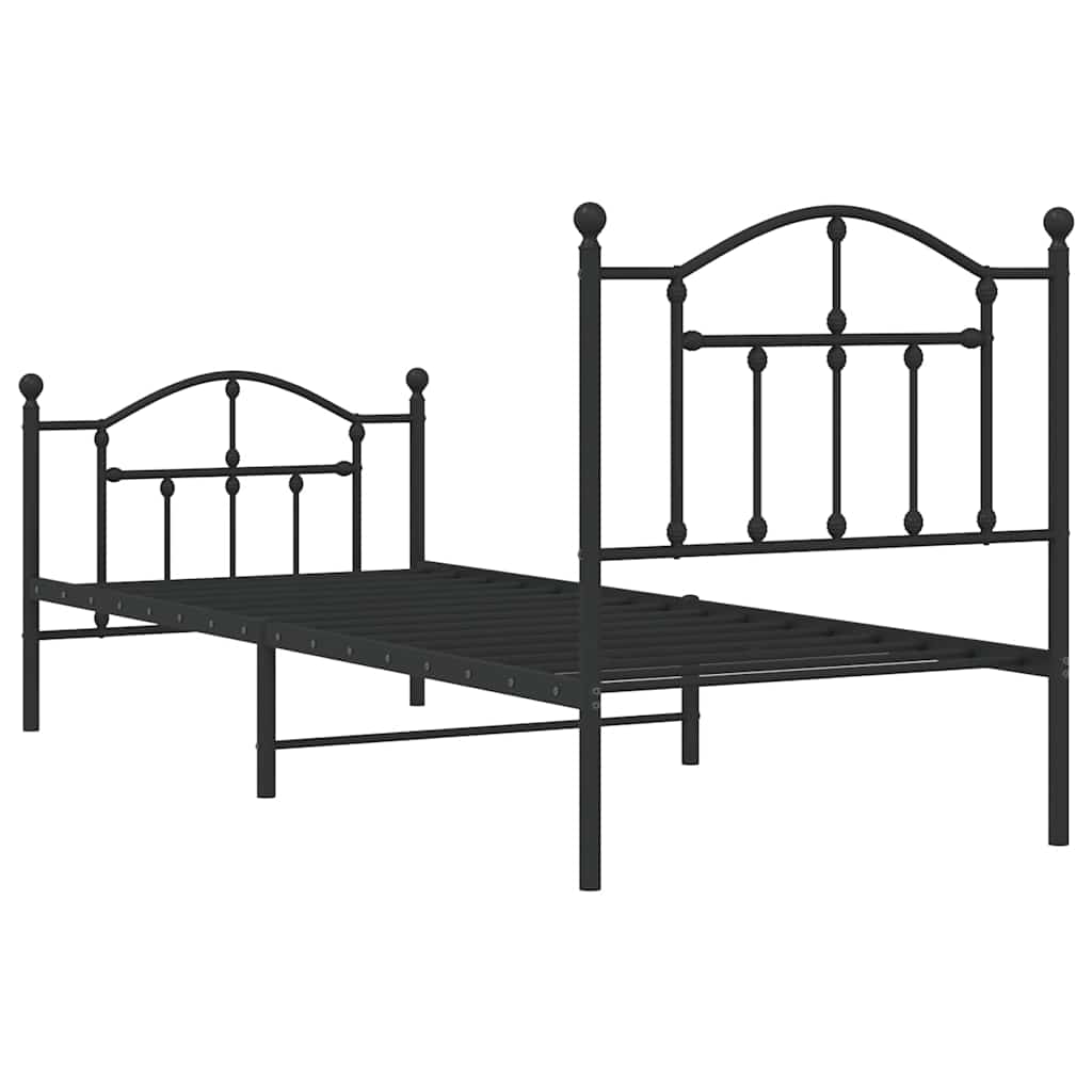 Metal Bed Frame without Mattress with Footboard Black 90x190cm