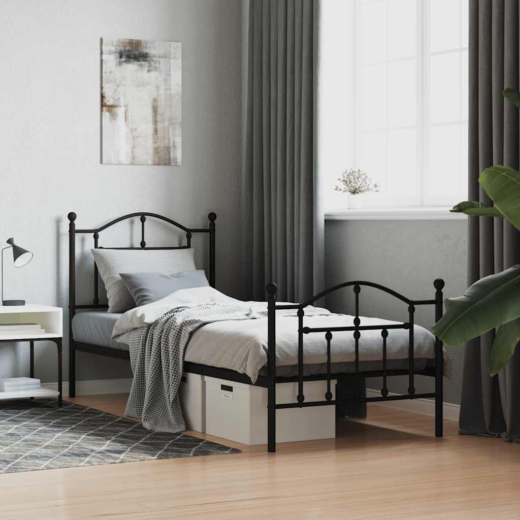 Metal Bed Frame without Mattress with Footboard Black 90x190cm