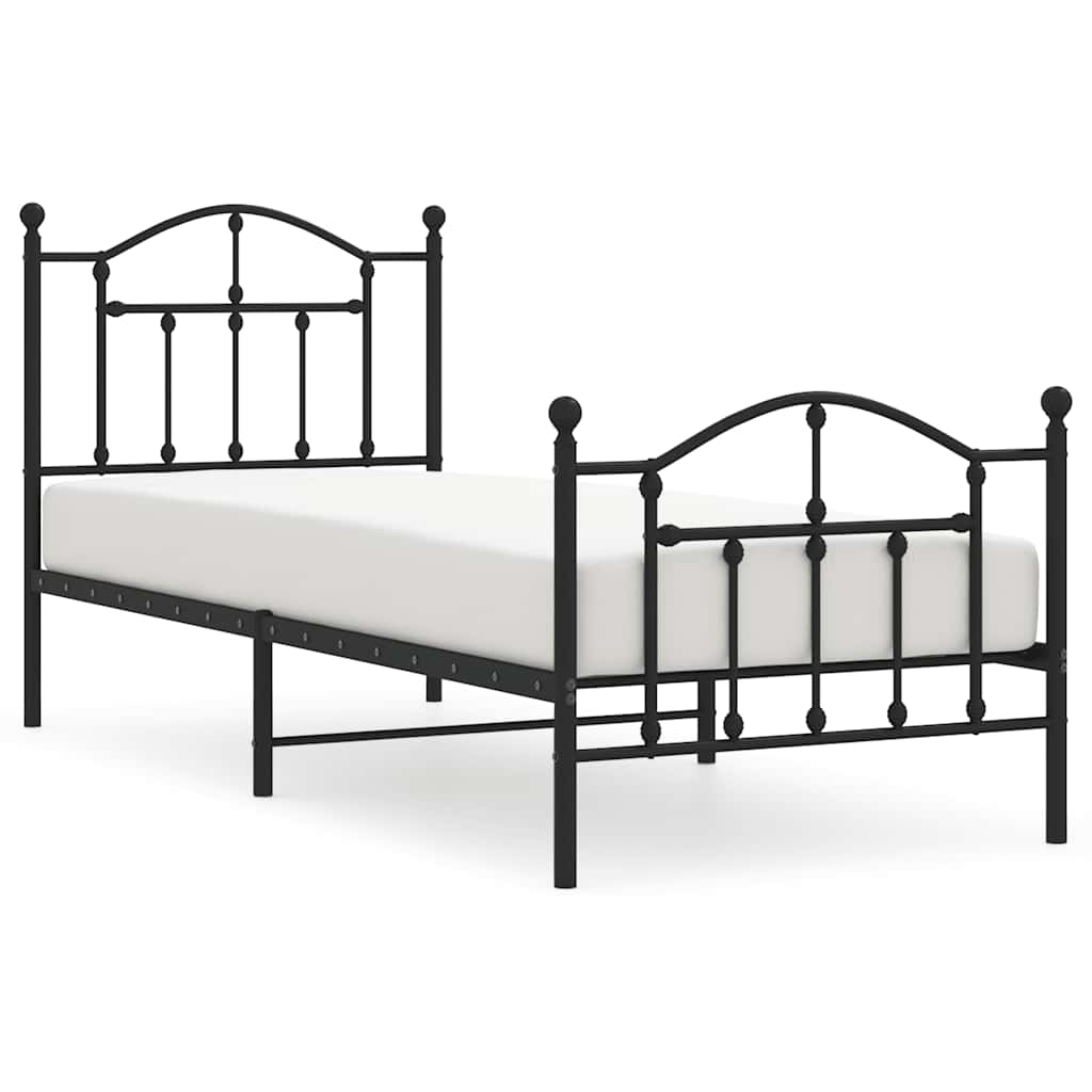 Metal Bed Frame without Mattress with Footboard Black 90x200cm