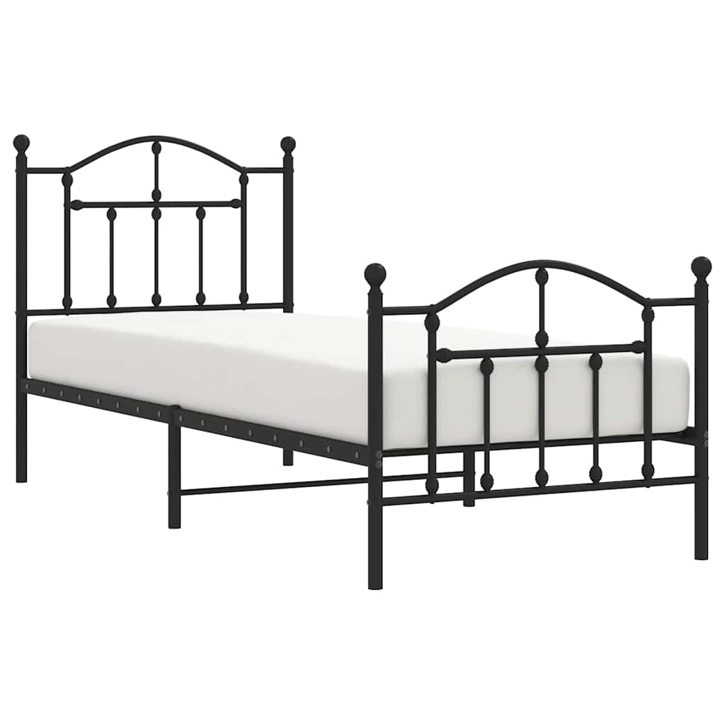 Metal Bed Frame without Mattress with Footboard Black 90x200cm