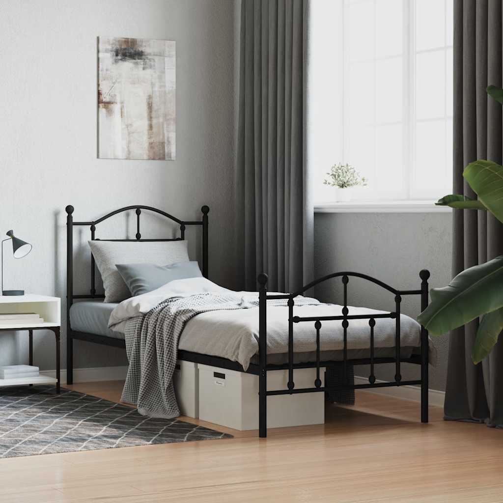 Metal Bed Frame without Mattress with Footboard Black 90x200cm