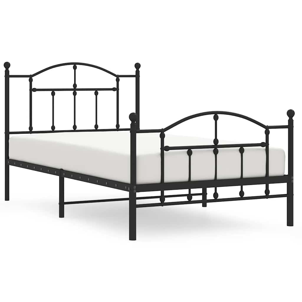 Metal Bed Frame without Mattress with Footboard Black 100x190cm