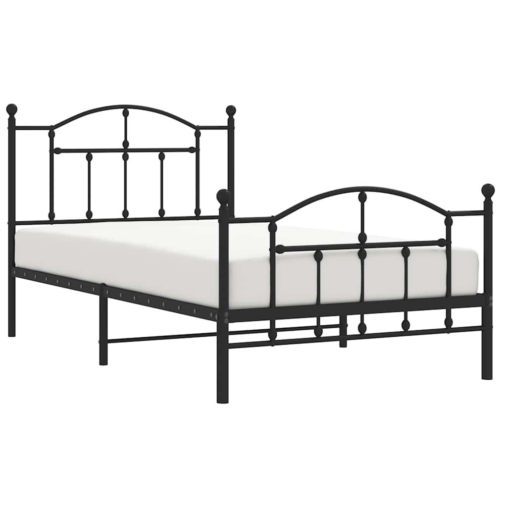 Metal Bed Frame without Mattress with Footboard Black 100x190cm