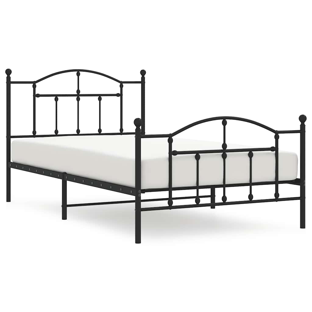 Metal Bed Frame without Mattress with Footboard Black 100x200cm