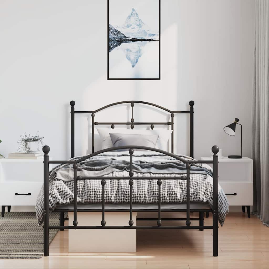 Metal Bed Frame without Mattress with Footboard Black 100x200cm