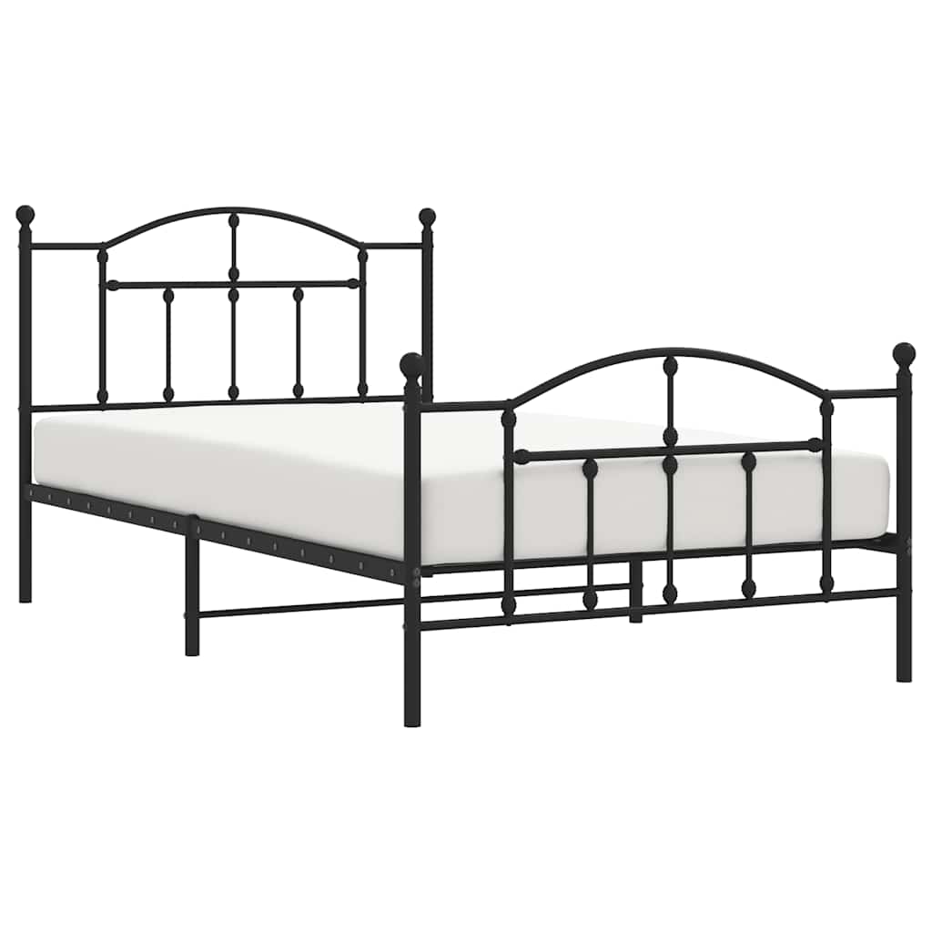Metal Bed Frame without Mattress with Footboard Black 100x200cm