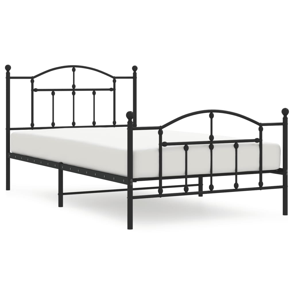 Metal Bed Frame without Mattress with Footboard Black 107x203cm
