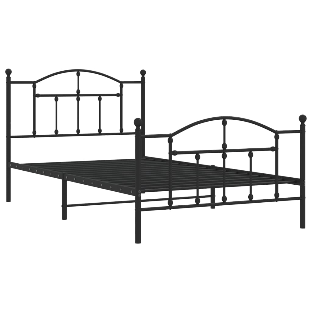 Metal Bed Frame without Mattress with Footboard Black 107x203cm