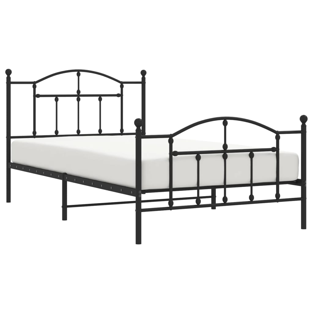 Metal Bed Frame without Mattress with Footboard Black 107x203cm