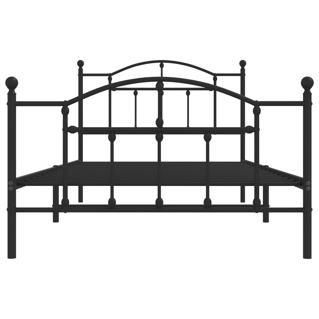 Metal Bed Frame without Mattress with Footboard Black 107x203cm