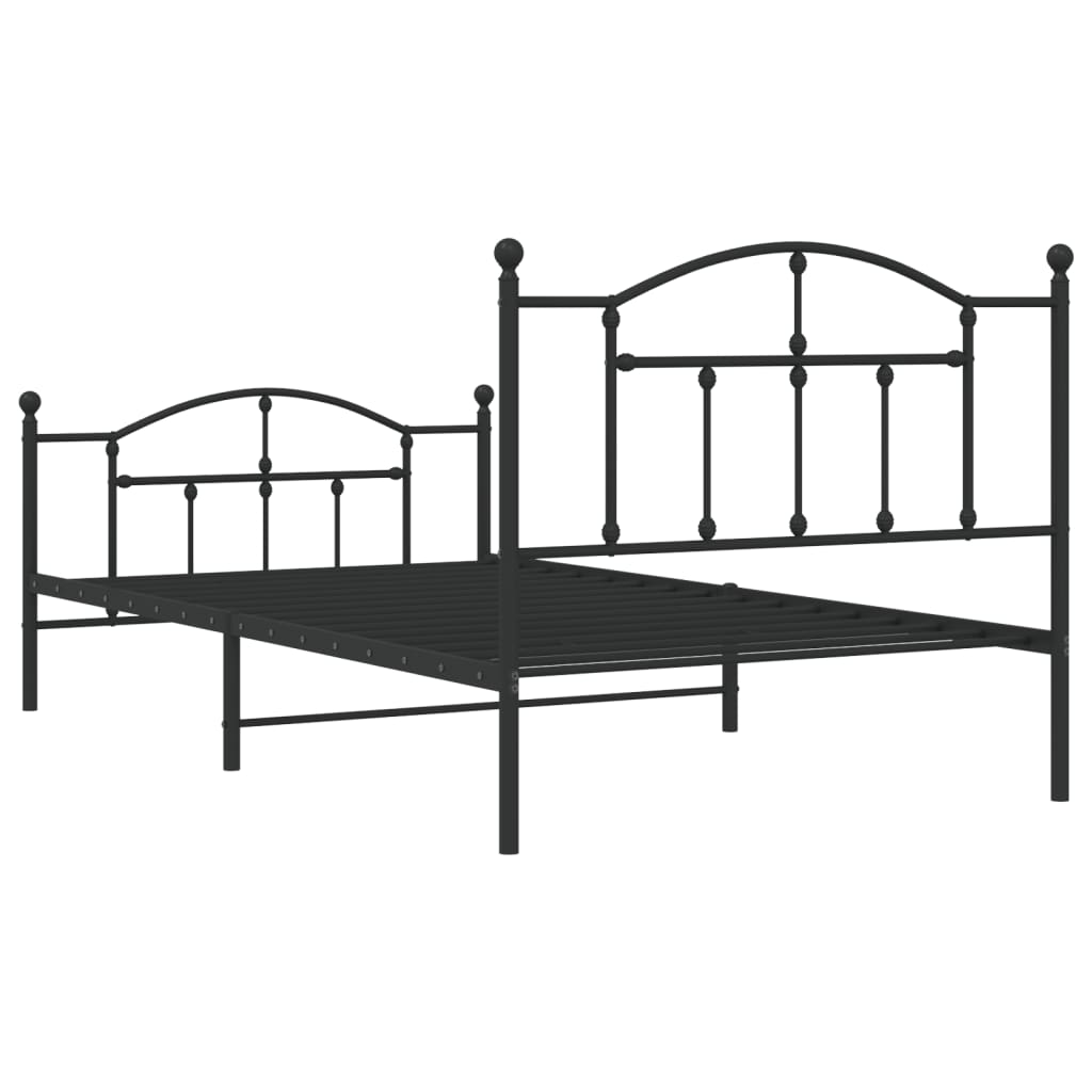 Metal Bed Frame without Mattress with Footboard Black 107x203cm