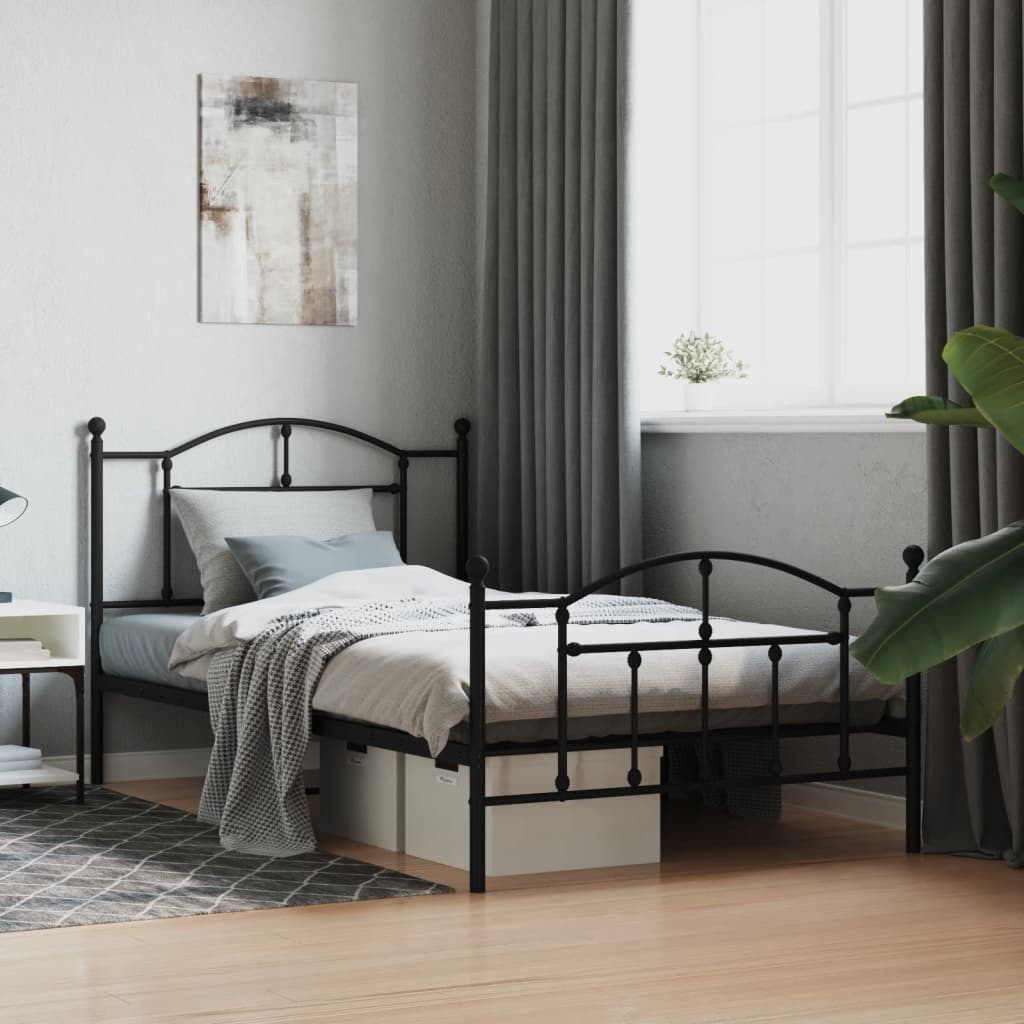 Metal Bed Frame without Mattress with Footboard Black 107x203cm