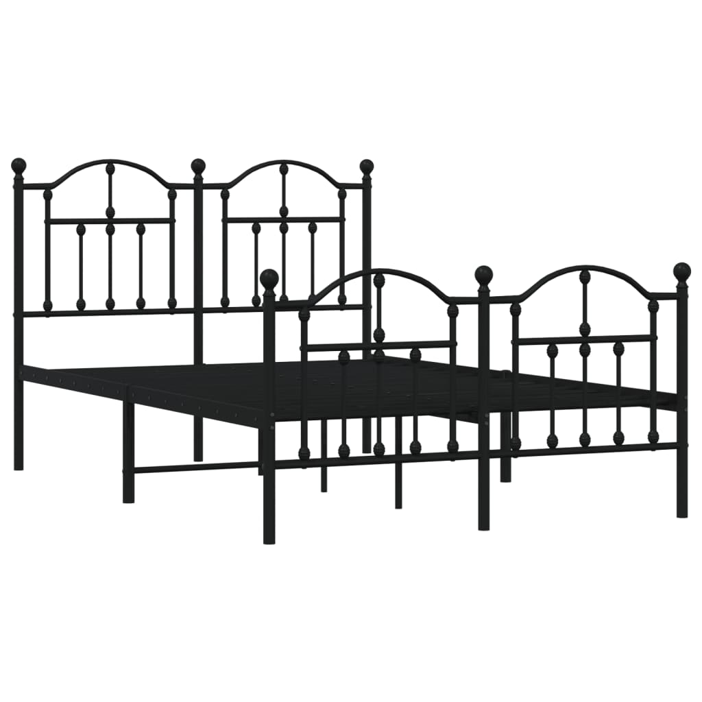 Metal Bed Frame without Mattress with Footboard Black 120x190cm