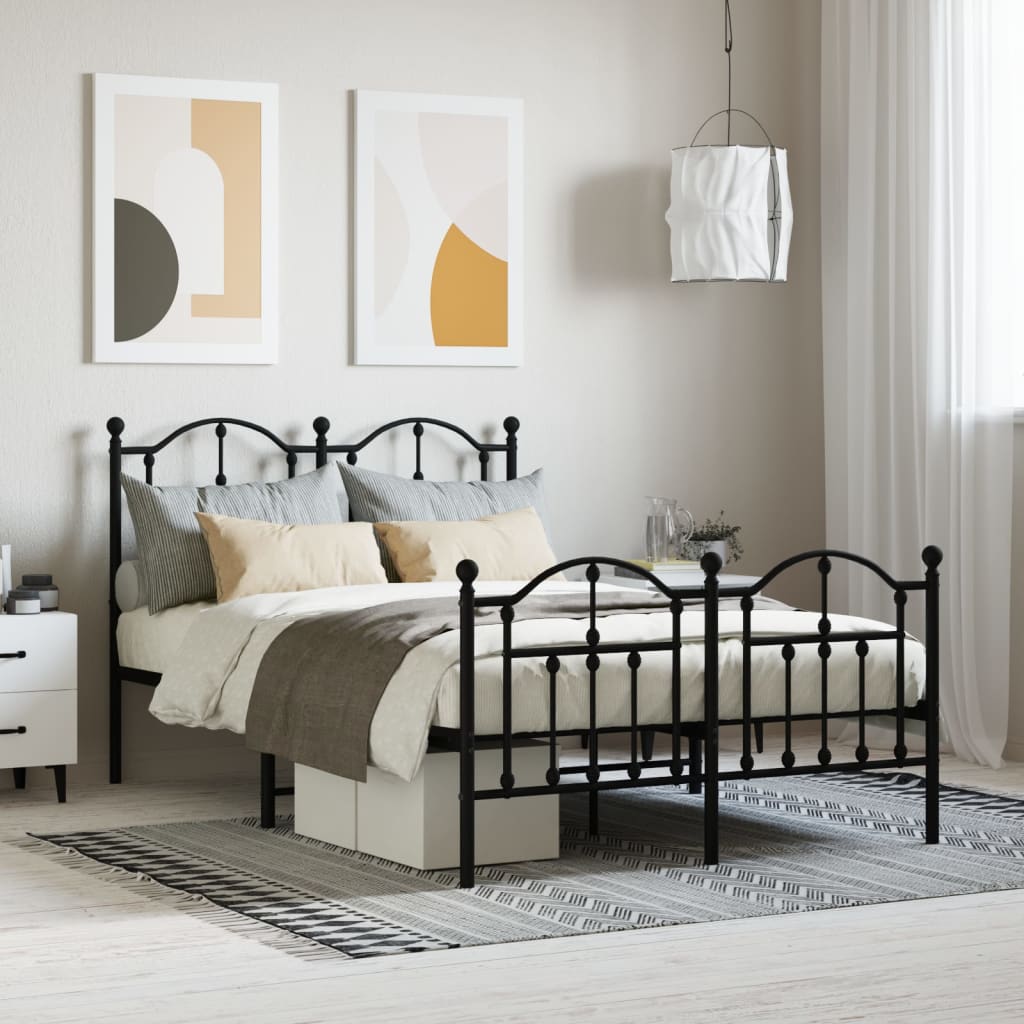 Metal Bed Frame without Mattress with Footboard Black 120x190cm