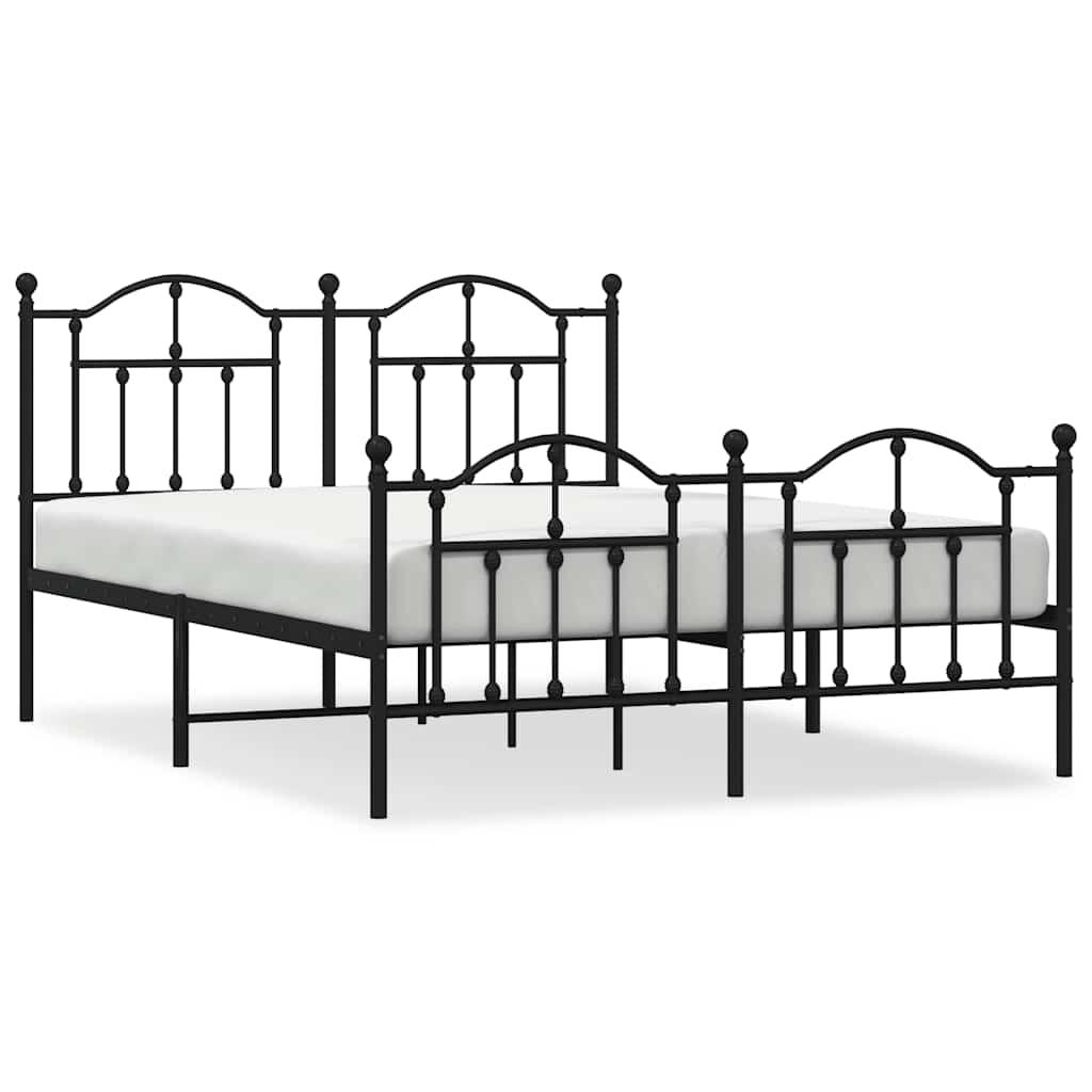 Metal Bed Frame without Mattress with Footboard Black 135x190cm