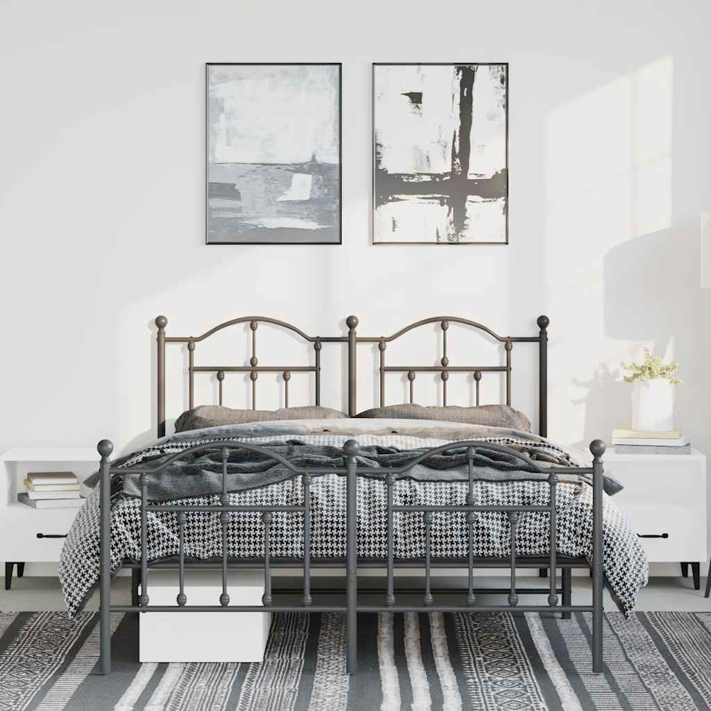 Metal Bed Frame without Mattress with Footboard Black 135x190cm