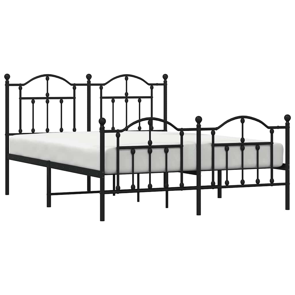 Metal Bed Frame without Mattress with Footboard Black 135x190cm
