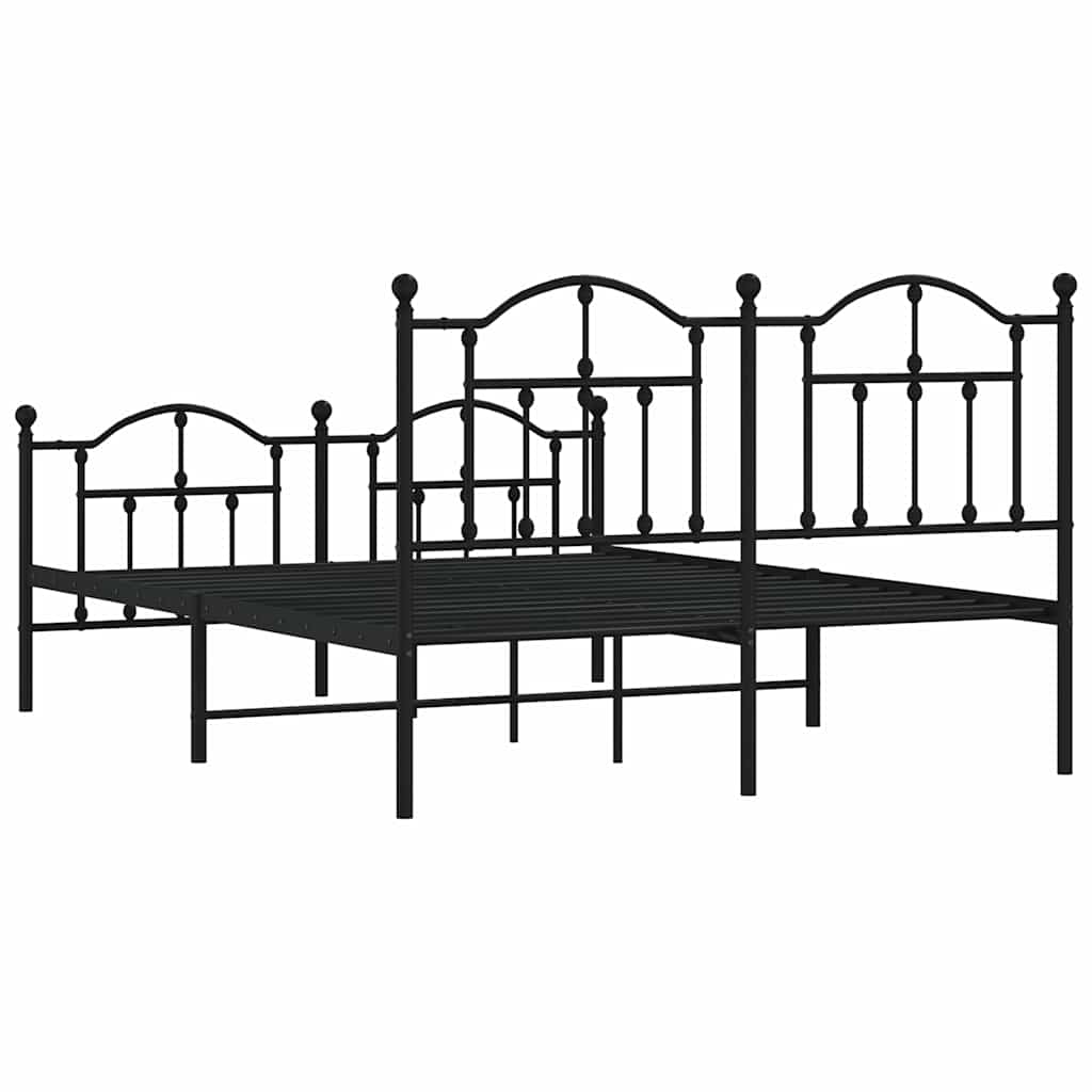 Metal Bed Frame without Mattress with Footboard Black 135x190cm