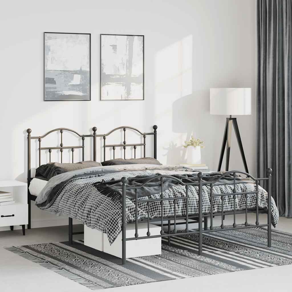 Metal Bed Frame without Mattress with Footboard Black 135x190cm