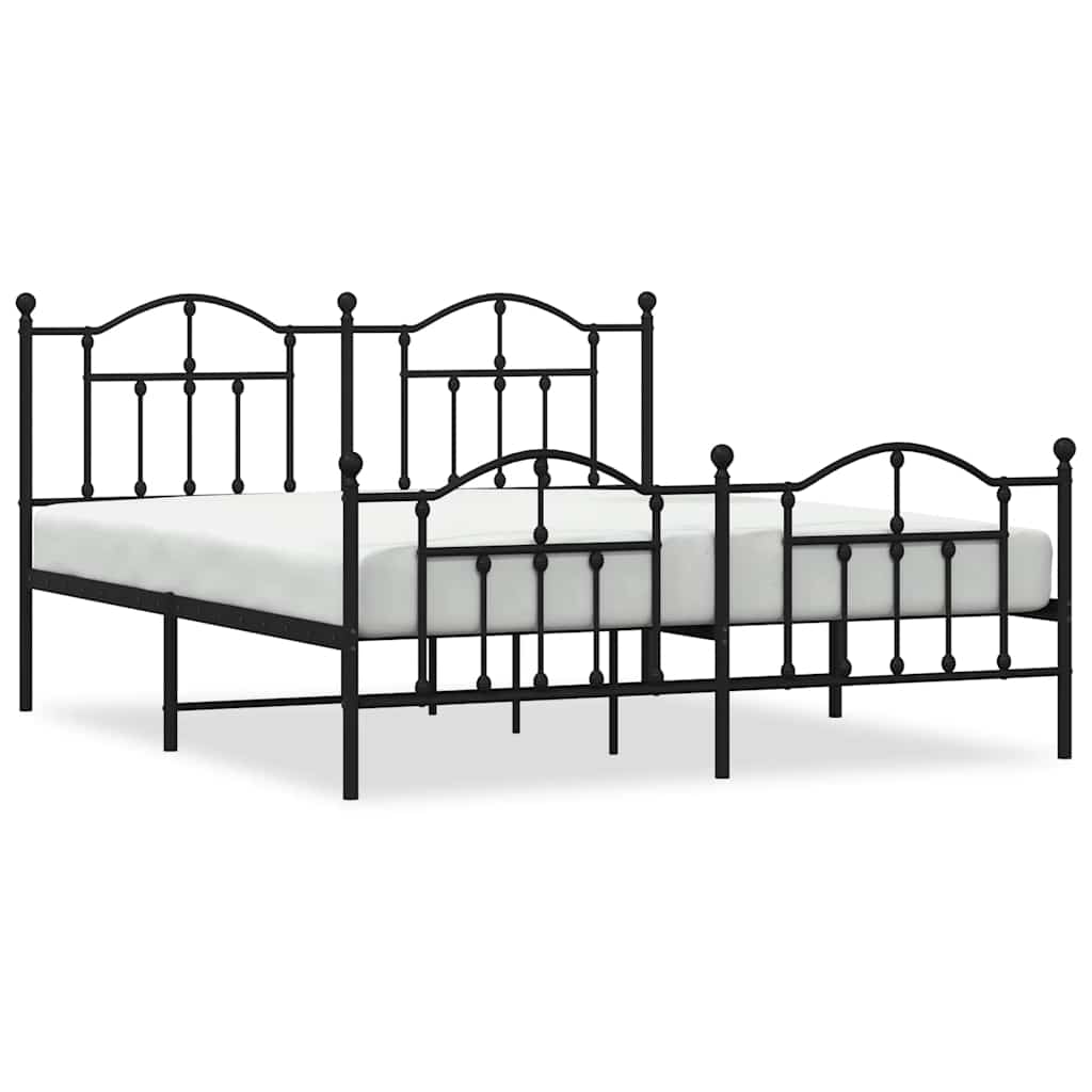 Metal Bed Frame without Mattress with Footboard Black 183x213cm