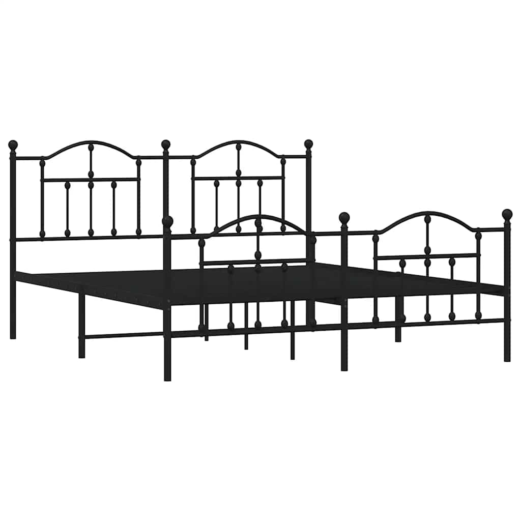 Metal Bed Frame without Mattress with Footboard Black 183x213cm