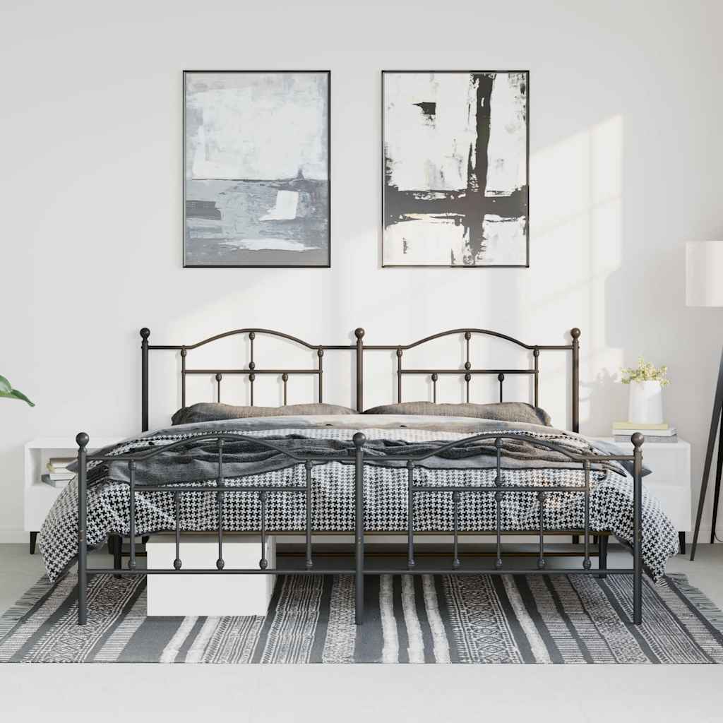 Metal Bed Frame without Mattress with Footboard Black 183x213cm