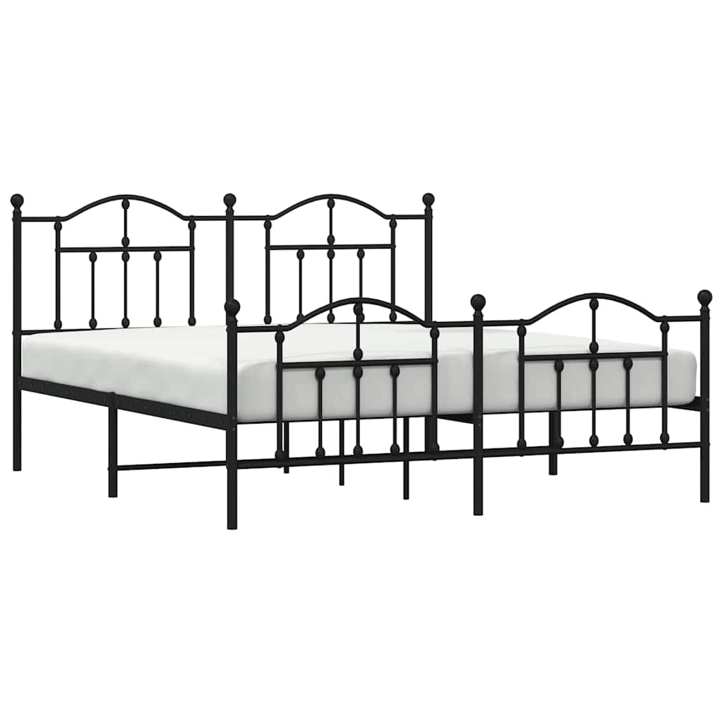 Metal Bed Frame without Mattress with Footboard Black 183x213cm