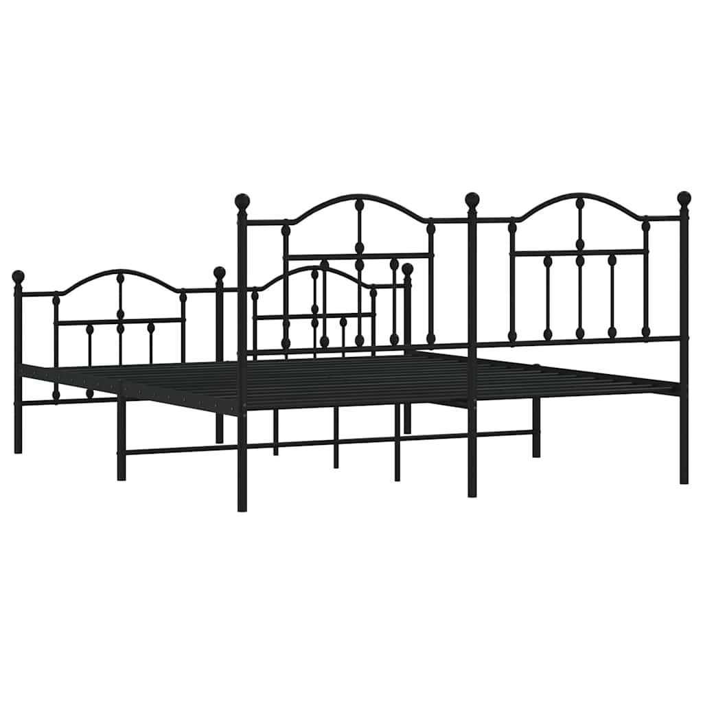 Metal Bed Frame without Mattress with Footboard Black 183x213cm