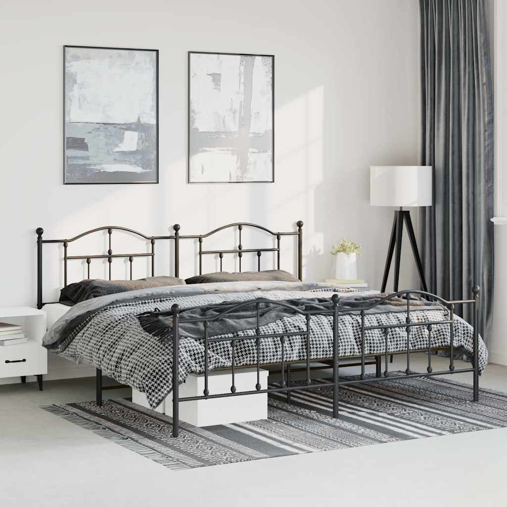 Metal Bed Frame without Mattress with Footboard Black 183x213cm