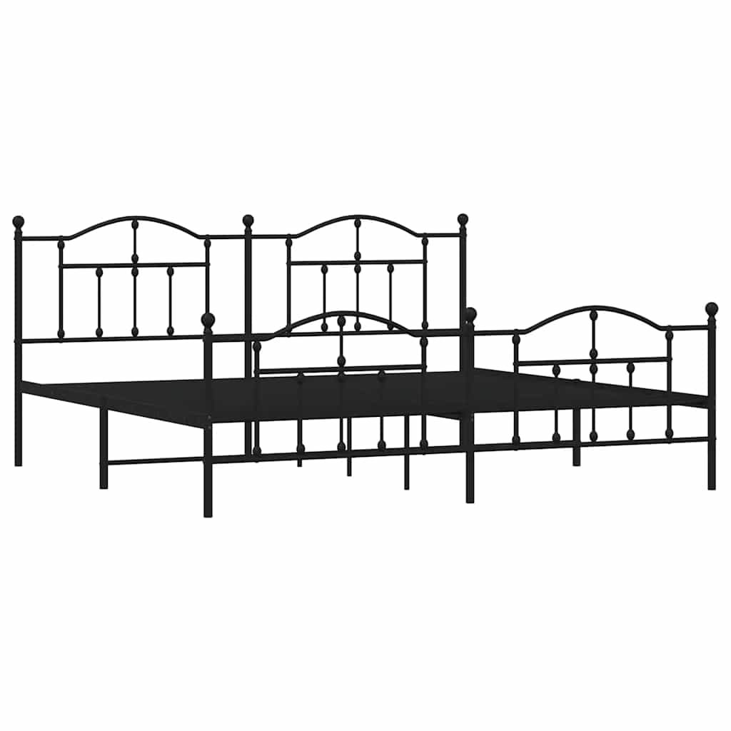 Metal Bed Frame without Mattress with Footboard Black 193x203cm