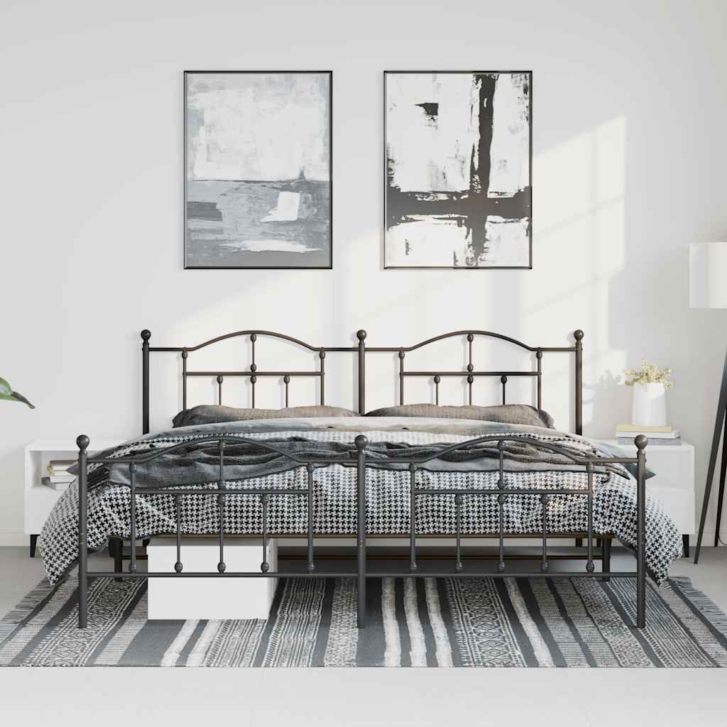 Metal Bed Frame without Mattress with Footboard Black 193x203cm