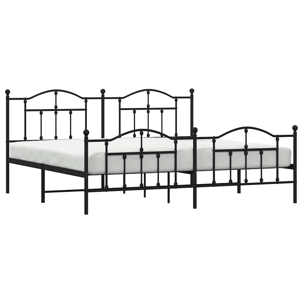 Metal Bed Frame without Mattress with Footboard Black 193x203cm