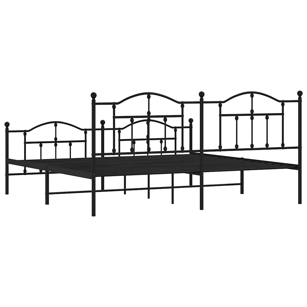 Metal Bed Frame without Mattress with Footboard Black 193x203cm