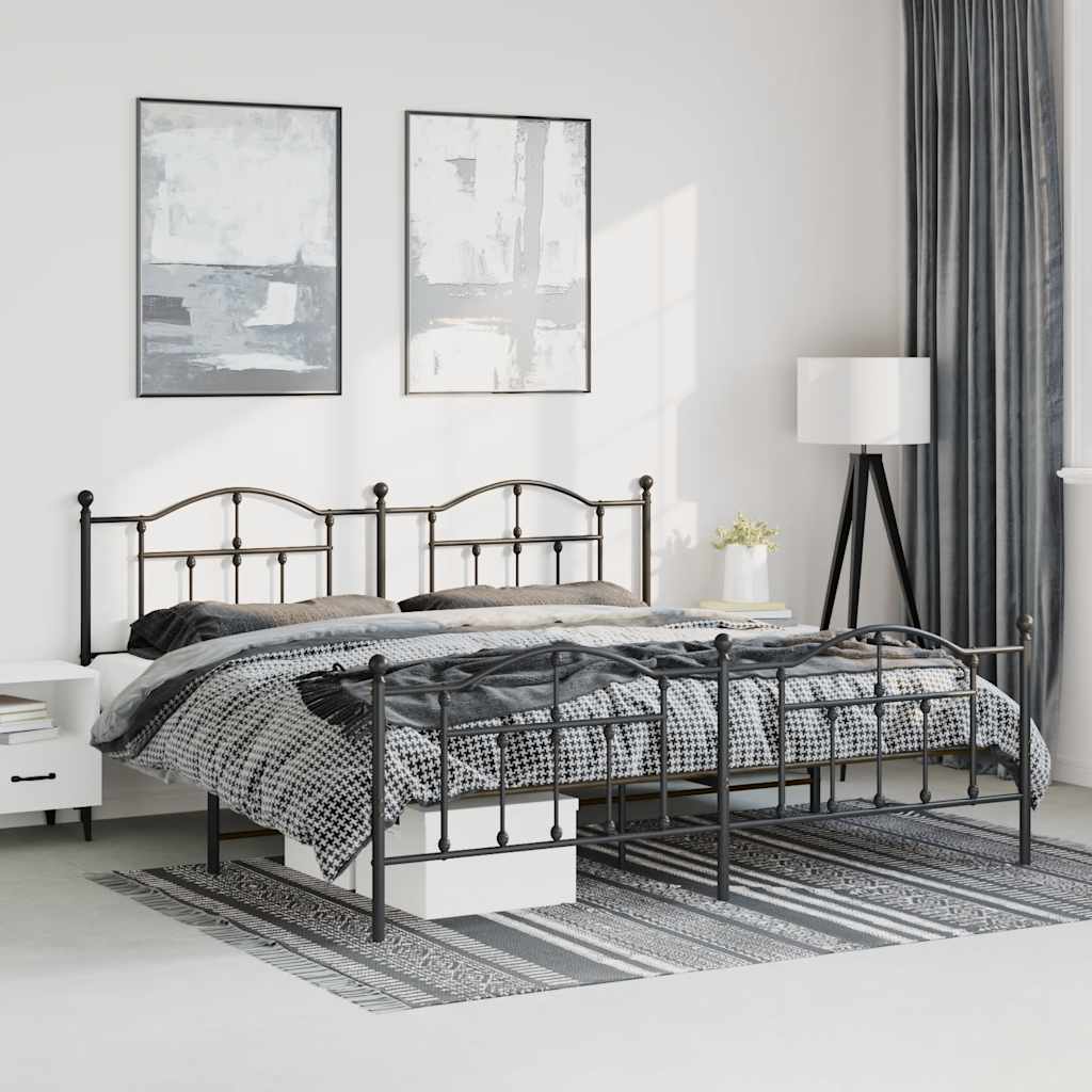 Metal Bed Frame without Mattress with Footboard Black 193x203cm