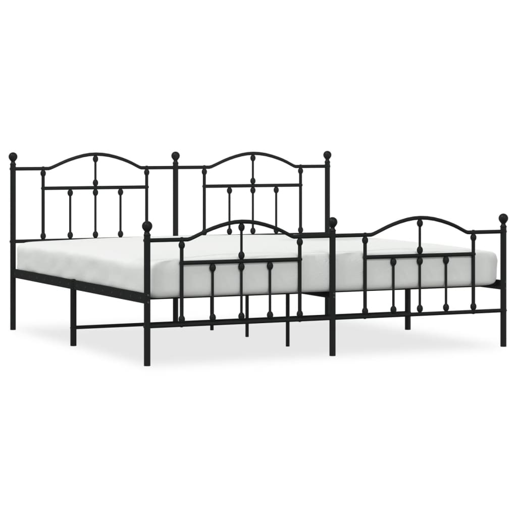 Metal Bed Frame without Mattress with Footboard Black 200x200cm