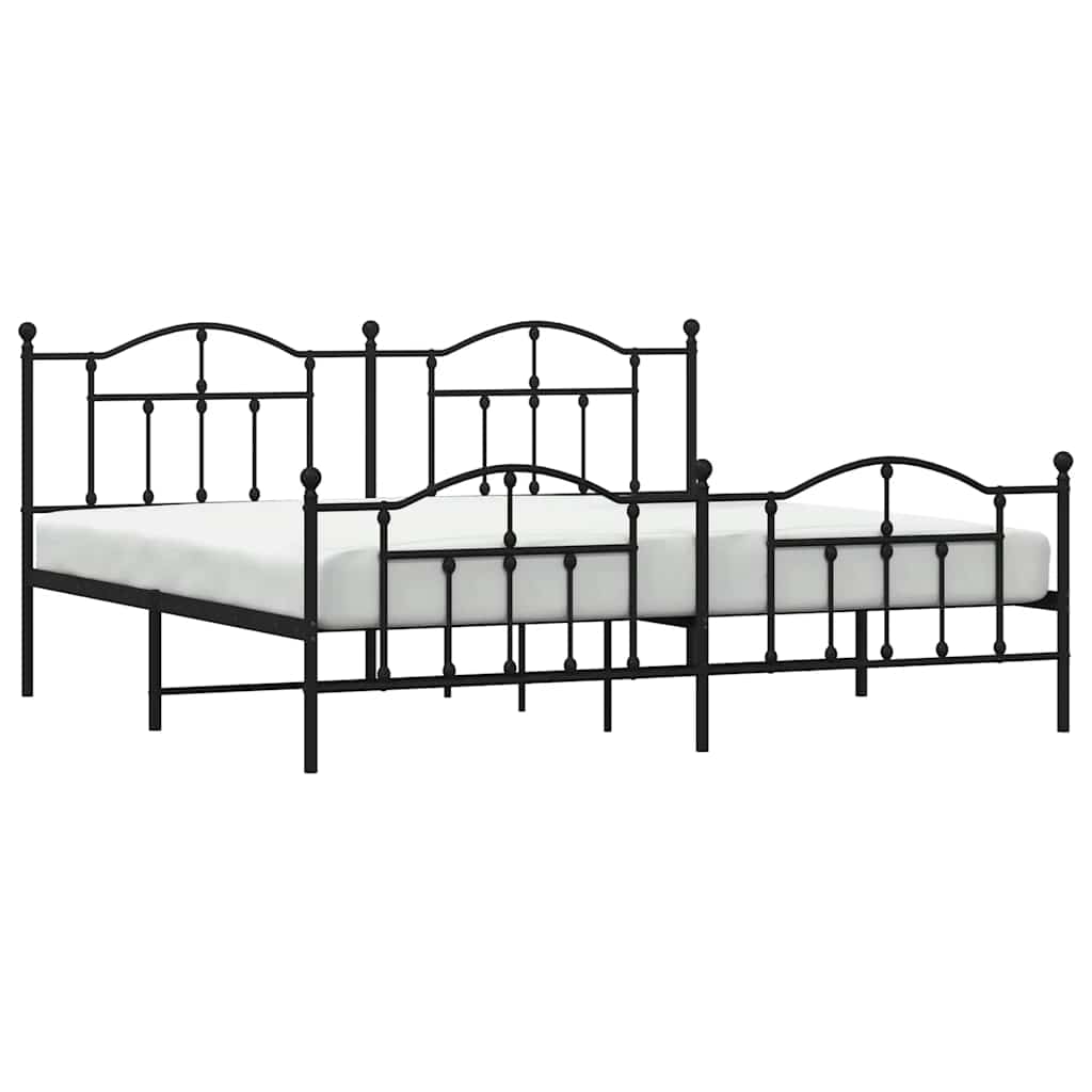 Metal Bed Frame without Mattress with Footboard Black 200x200cm