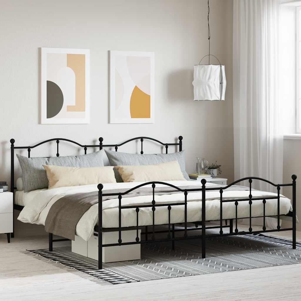 Metal Bed Frame without Mattress with Footboard Black 200x200cm