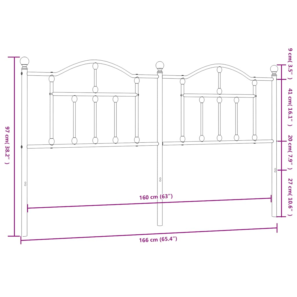 Metal Headboard Black 160 cm